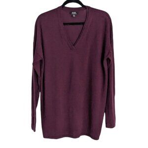 Lord & Taylor burgundy red v-neck long sweater large T6